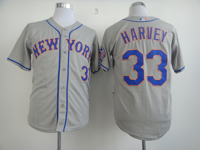 Men New York Mets 33 Harvey Grey MLB Jerseys